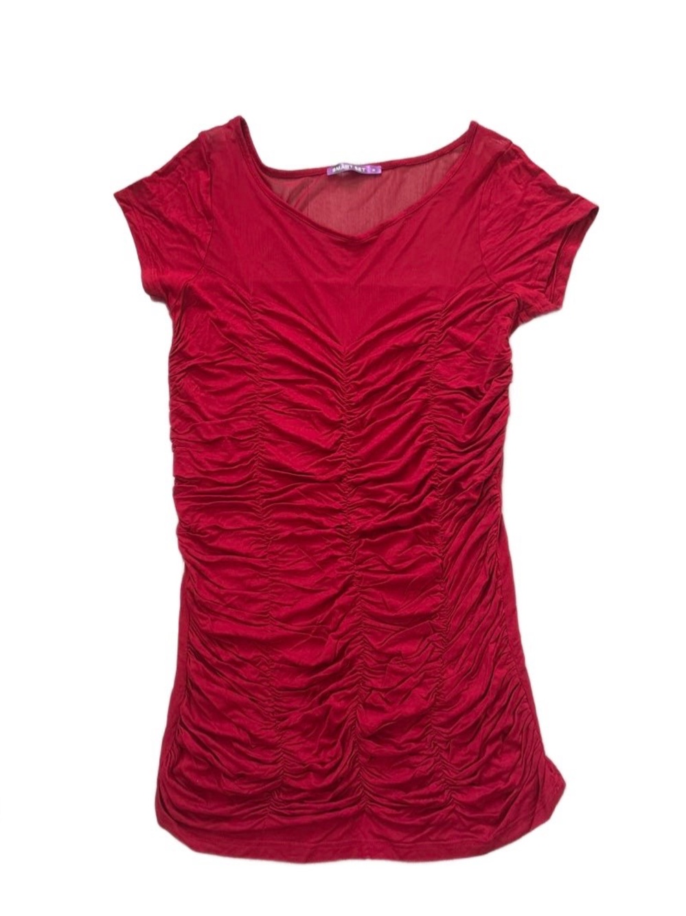 Women's Red Dress Ruched Short Sleeve Tee